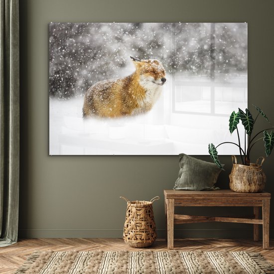 MuchoWow® Peinture sur verre 150x100 cm - Peinture sur verre acrylique - Renard - Neige - Storm - Photo sur verre - Peintures