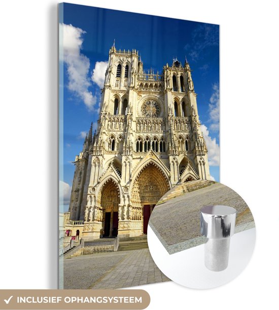 MuchoWow® Glasschilderij 60x80 cm - Schilderij acrylglas - Notre-Dame van Amiens in Parijs - Foto op glas - Schilderijen