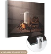 Peinture sur verre - Cafetière et tasse entre les grains de café - 40x30 cm - Peintures sur Verre Peintures - Photo sur Glas