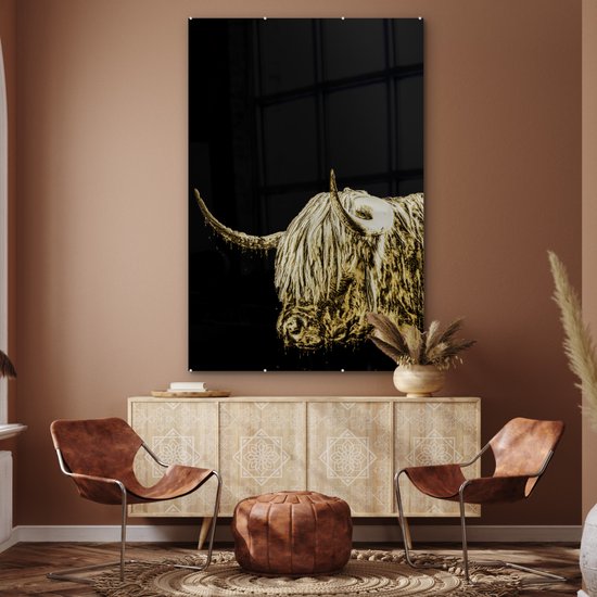 Peintures sur verre - Scottish Highlander - Zwart - Or - 100x150 cm - Peintures Plexiglas