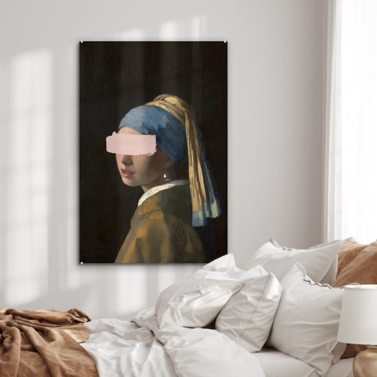 MuchoWow® Peinture sur Verre - Fille à la Perle - Johannes Vermeer - Pastel - 60x90 cm - Peintures sur Verre Acrylique - Photo sur Glas