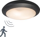 QAZQA umberta - Moderne Plafondlamp met Bewegingsmelder | Bewegingssensor | sensor voor buiten - 2 lichts - Ø 350 mm - Zwart - Buitenverlichting