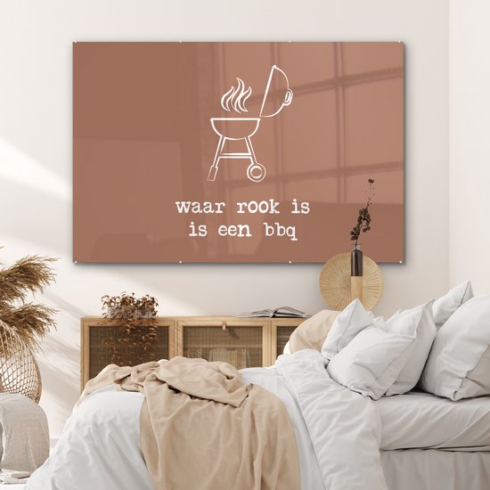 MuchoWow® Peinture sur verre 150x100 cm - Peinture sur verre acrylique - Là où il y a de la fumée, il y a un barbecue - Dictons - Citations - Photo sur verre - Peintures