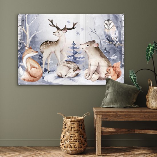 MuchoWow® Peinture sur Verre - Hiver - Animaux - Neige - 120x80 cm - Peintures sur Verre Acrylique - Photo sur Glas