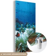 MuchoWow® Glasschilderij 60x120 cm - Schilderij acrylglas - Onderwaterwereld met clownvissen - Foto op glas - Schilderijen
