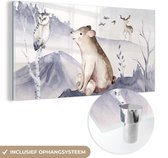 MuchoWow® Glasschilderij 40x20 cm - Schilderij acrylglas - Beer - Winter - Sneeuw - Foto op glas - Schilderijen