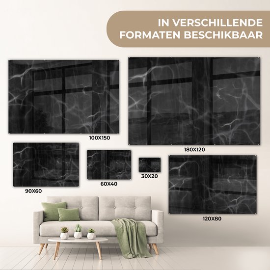 MuchoWow® Peinture sur verre 180x120 cm - Peinture sur verre - Marbre - Motifs - Zwart - Photo sur verre acrylique - Peintures