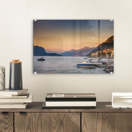 Le soleil se couche sur les montagnes du lac de Côme plexiglas 30x20 cm - Tirage photo sur Glas (Décoration murale en plexiglas)