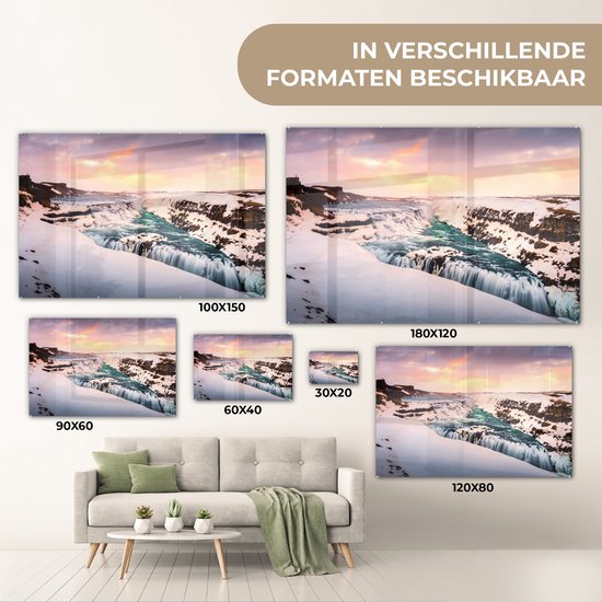 Formation de glace à la cascade de Gullfoss en Islande Plexiglas 180x120 cm - Tirage photo sur Glas (Décoration murale plexiglas) XXL / Groot format!