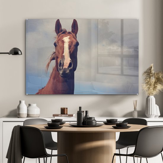 MuchoWow® Peinture sur verre - Cheval - Ciel - Blauw - 120x80 cm - Peintures sur verre acrylique - Photo sur Glas