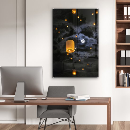 Peinture sur Verre - Loi Krathong en Thaïlande - 80x120 cm - Peintures sur Verre Peintures - Photo sur Glas