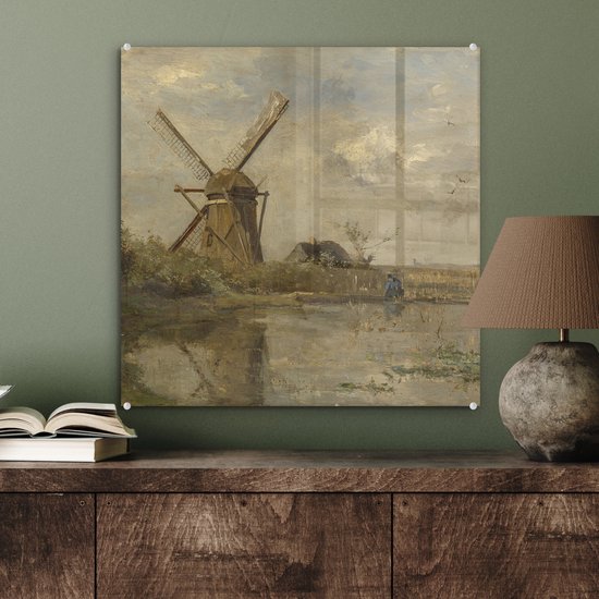 MuchoWow® Peinture sur verre 50x50 cm - Peinture sur verre acrylique - Moulin au bord d'un lac - Peinture de Paul Joseph Constantin - Photo sur verre - Peintures