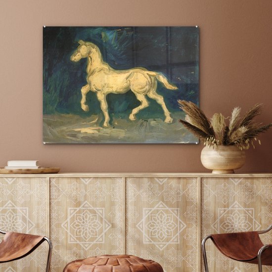 ® Glasschilderij 80x60 cm - Schilderij acrylglas - Paard - Vincent van Gogh - Foto op glas - Muurdecoratie woonkamer - Wanddecoratie slaapkamer - Schilderijen