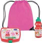 Peppa Pig lunchbox set voor kinderen - 3-delig - roze - kunststof - incl. gymtas/schooltas