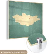 MuchoWow® Glasschilderij 50x50 cm - Schilderij acrylglas - Illustratie van een kaart van Mongolië in retrostijl - Foto op glas - Schilderijen