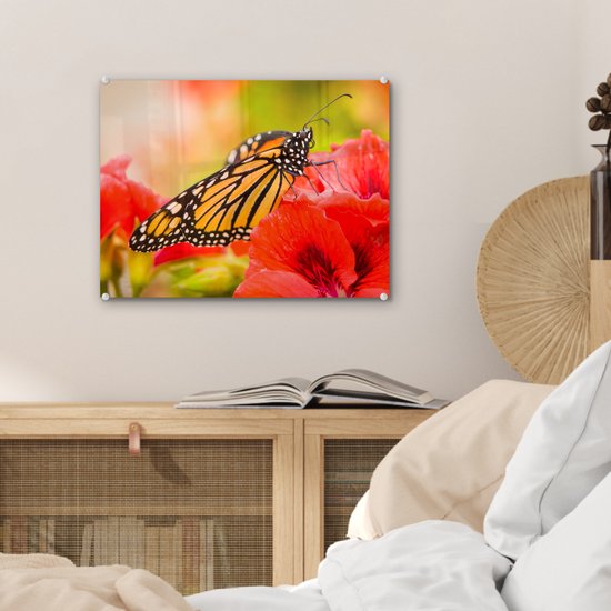 MuchoWow® Peinture sur verre 40x30 cm - Peinture acrylique sur verre - Fleurs - Papillons - Monarque - Photo sur verre - Peintures