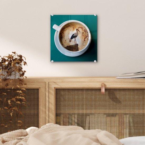 Peinture sur Verre - Café - Cigogne - Tasse - 20x20 cm - Peintures sur Verre Peintures - Photo sur Glas