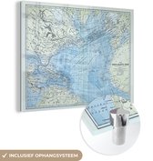 MuchoWow® Glasschilderij 80x60 cm - Schilderij acrylglas - Klassieke wereldkaart Noordelijke Atlantische oceaan - Foto op glas - Schilderijen