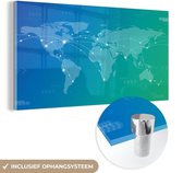 MuchoWow® Glasschilderij 40x20 cm - Schilderij acrylglas - Wereldkaart - Reizen - Blauw - Foto op glas - Schilderijen
