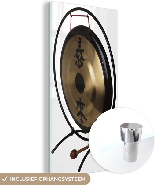 MuchoWow® Glasschilderij 20x40 cm - Schilderij acrylglas - Chinese gong - Foto op glas - Schilderijen