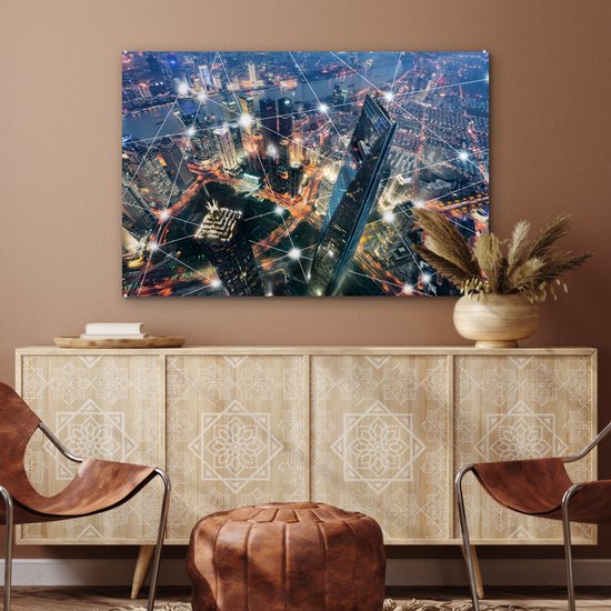 MuchoWow® Peinture sur verre 90x60 cm - Peinture sur verre acrylique - Réseau urbain - Photo sur verre - Peintures