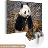 MuchoWow® Glasschilderij 90x60 cm - Schilderij acrylglas - Panda - Bamboe - Bladeren - Foto op glas - Schilderijen
