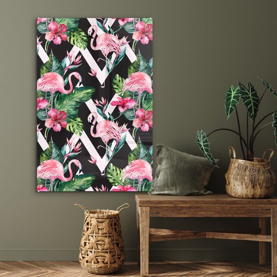 MuchoWow® Peinture sur verre 80x120 cm - Peinture sur verre acrylique - Motifs - Fleurs - Flamingo - Photo sur verre - Peintures