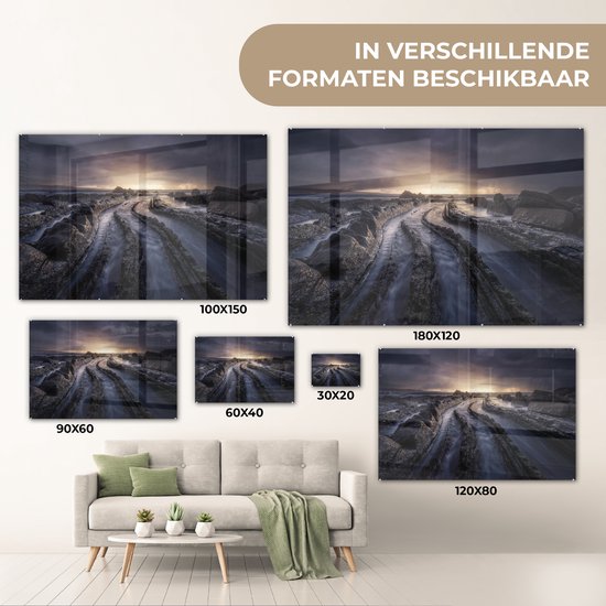 MuchoWow® Glasschilderij 30x20 cm - Schilderij acrylglas - Zee - Zand - Nacht - Foto op glas - Schilderijen