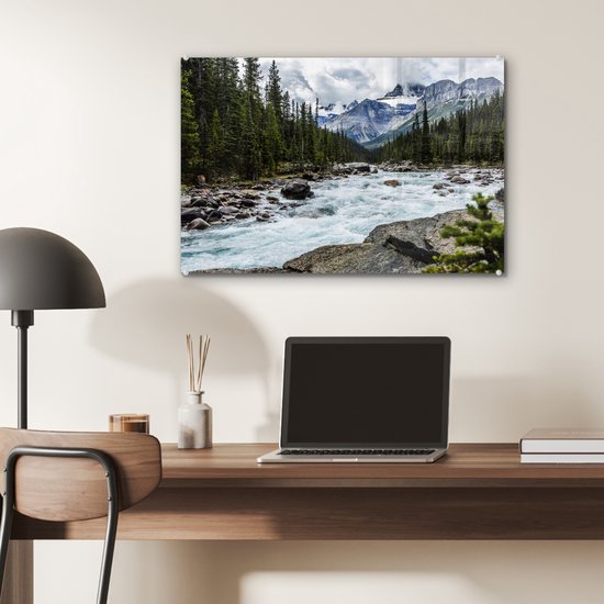 Rivière près d'une montagne au Canada Plexiglas 60x40 cm - Tirage photo sur Glas (décoration murale en plexiglas)