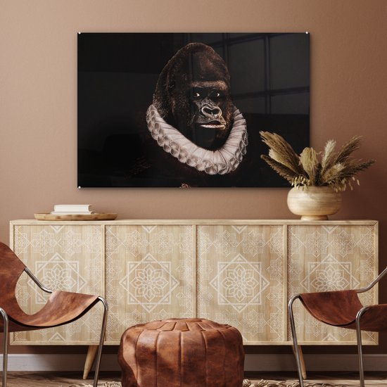 ® Glasschilderij 90x60 cm - Schilderij acrylglas - Schilderij - Gorilla - Oude meesters - Foto op glas - Muurdecoratie woonkamer - Wanddecoratie slaapkamer - Schilderijen