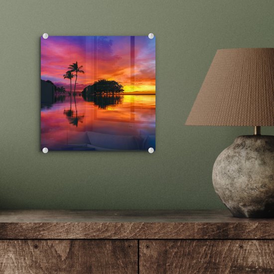 Peinture sur Verre - Un coucher de soleil coloré à Wailea Beach à Hawaï - 20x20 cm - Peintures sur Verre Peintures - Photo sur Glas