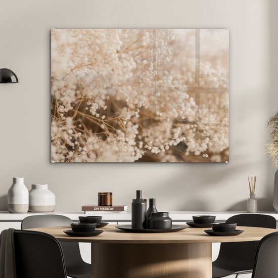 MuchoWow® Peinture sur verre 80x60 cm - Peinture sur verre acrylique - Herbe de la pampa - Plante - Nature - Photo sur verre - Peintures