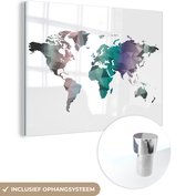 MuchoWow® Glasschilderij 160x120 cm - Schilderij acrylglas - Wereldkaart - Driehoek - Kleuren - Foto op glas - Schilderijen
