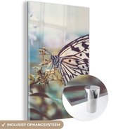 MuchoWow® Glasschilderij 60x90 cm - Schilderij acrylglas - Vlinder - Bloemen - Lente - Foto op glas - Schilderijen