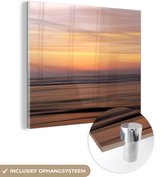 MuchoWow® Glasschilderij 90x90 cm - Schilderij acrylglas - Zonsondergang aan zee - Foto op glas - Schilderijen