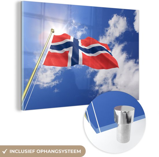 Drapeau de la Norvège avec un ciel bleu Plexiglas 120x80 cm - Tirage photo sur verre (décoration murale en plexiglas)