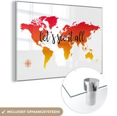 Carte du monde aux couleurs du coucher du soleil et texte noir Plexiglas 180x120 cm - Tirage photo sur verre (décoration murale plexiglas) XXL / Grand format!