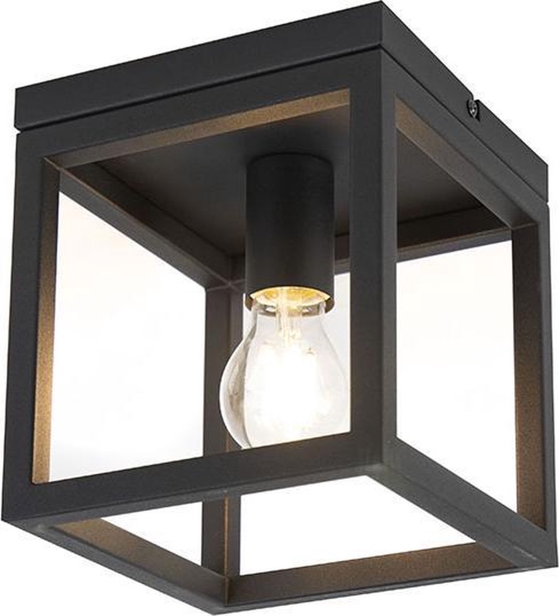 QAZQA cage - Industriele Plafondlamp - 1 lichts - L 180 mm - Zwart - Industrieel - Woonkamer | Slaapkamer | Keuken - QAZQA