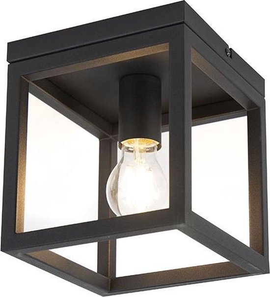QAZQA cage - Industriele Plafondlamp - 1 lichts - L 180 mm - Zwart - Industrieel - Woonkamer | Slaapkamer | Keuken
