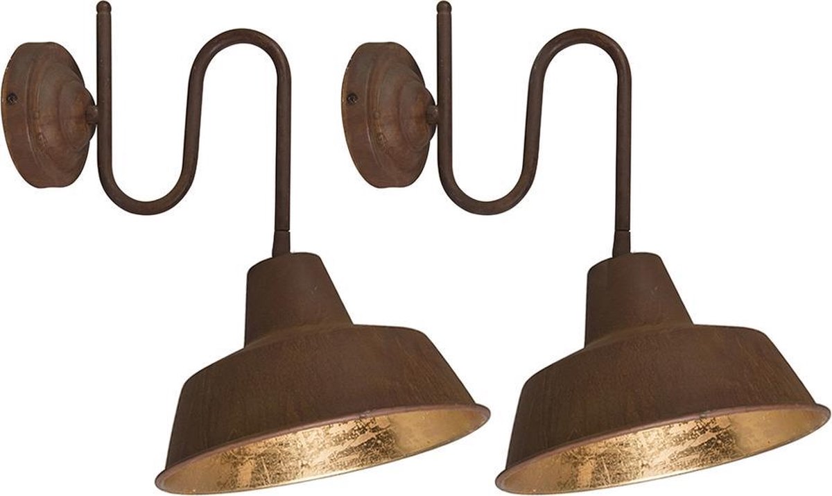QAZQA Factory - Industriele Wandlamp voor binnen - 2 stuks - D 390 mm - Roestbruin - Industrieel - Woonkamer | Slaapkamer | Keuken