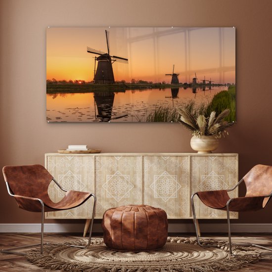 MuchoWow® Peinture sur Verre - Moulin à Vent - Horizon - Holland - 160x80 cm - Peintures sur Verre Acrylique - Photo sur Glas