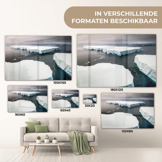 MuchoWow® Peinture sur Verre - Banquises dans l'eau près de l'Antarctique vue à vol d'oiseau - 60x40 cm - Peintures sur Verre Acrylique - Photo sur Glas