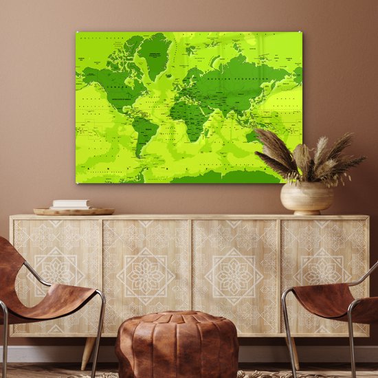 Carte du monde robuste de couleur violette avec des ombres Plexiglas 120x80 cm - Tirage photo sur Glas (décoration murale en plexiglas)