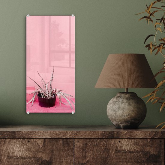 MuchoWow® Glasschilderij 20x40 cm - Schilderij acrylglas - Zomer - Roze - Planten - Foto op glas - Schilderijen