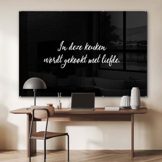 MuchoWow® Peinture sur verre - Dans cette cuisine, ils cuisinent avec amour - Cuisine - Dictons - Citations - Amour - 180x120 cm - Peintures sur verre acrylique - Photo sur Glas