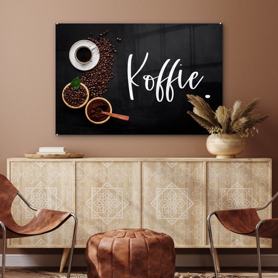 MuchoWow® Peinture sur verre 90x60 cm - Peinture sur verre acrylique - Dictons - Café - Citations - Photo sur verre - Peintures