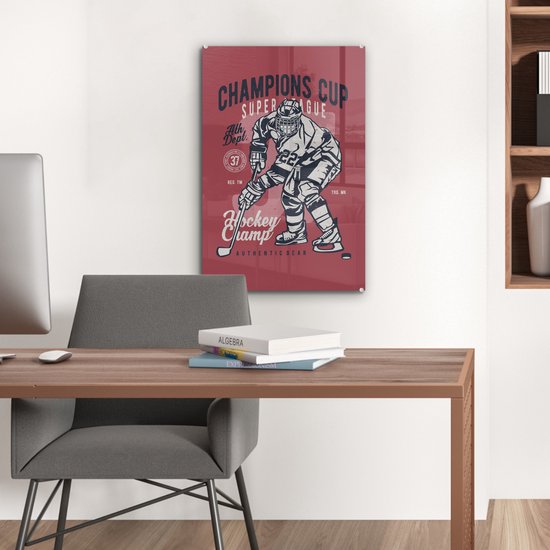 Peinture sur verre - Mancave - Sport - Hockey sur glace - Vintage - 40x60 cm - Peintures en plexiglas