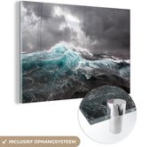 MuchoWow® Glasschilderij 150x100 cm - Schilderij acrylglas - Oceaan - Storm - Golf - Foto op glas - Schilderijen