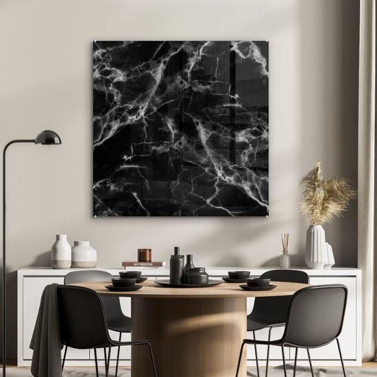 Peinture sur Verre - Marbre - Zwart - Wit - Chic - 90x90 cm - Peintures sur Verre Peintures - Photo sur Glas