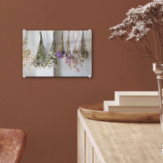 Peinture sur Verre - Différentes Fleurs de Limonium Suspendues à Sécher - 30x20 cm - Peintures sur Verre Peintures - Photo sur Glas